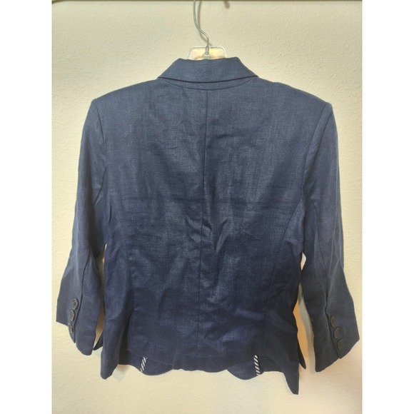 NWT‎ Blue Linen Blazer 1 Button Notch Lapel Coastal Grandma Academia Nautical PS - Picture 9 of 12